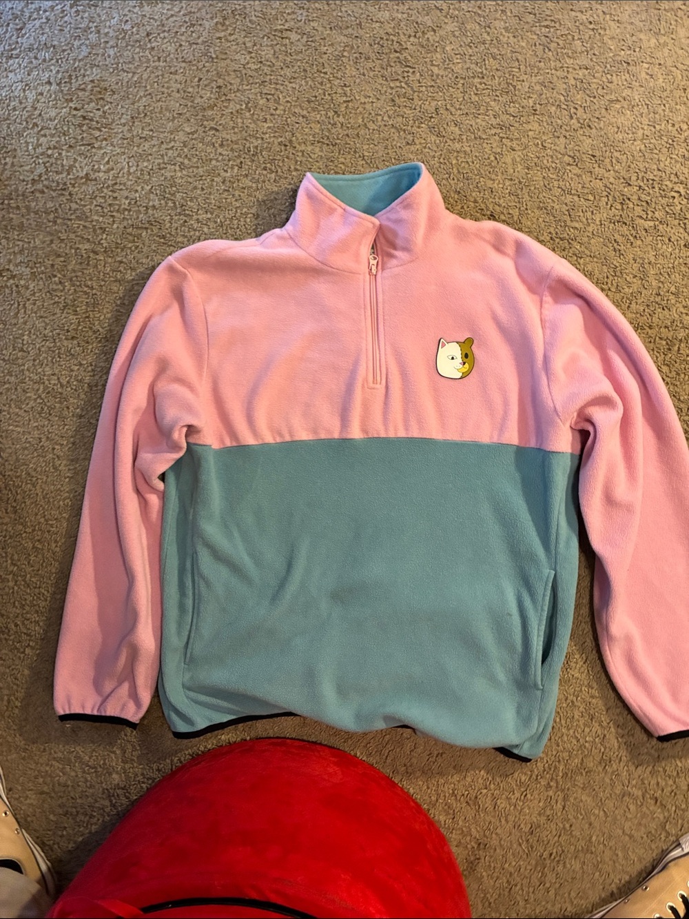 Teddy Fresh x RipNDip Pink and Light Blue Colorblock Quarter-Zip Fleece